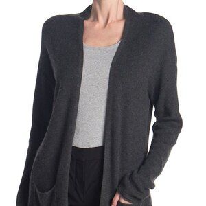 T Tahari Bnwot Ribbed Gray Open Cardigan New Front Pockets Cashmere